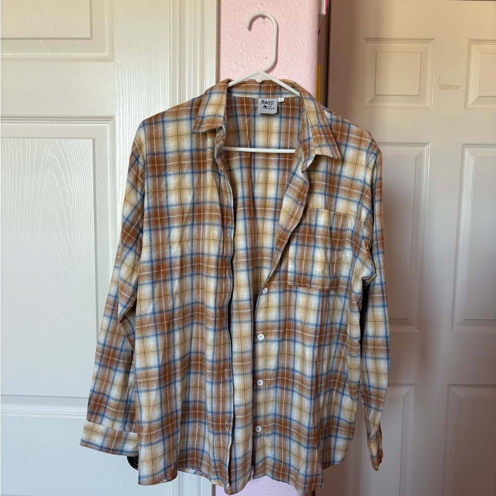 Princess Polly Blue and Tan Plaid Shirt